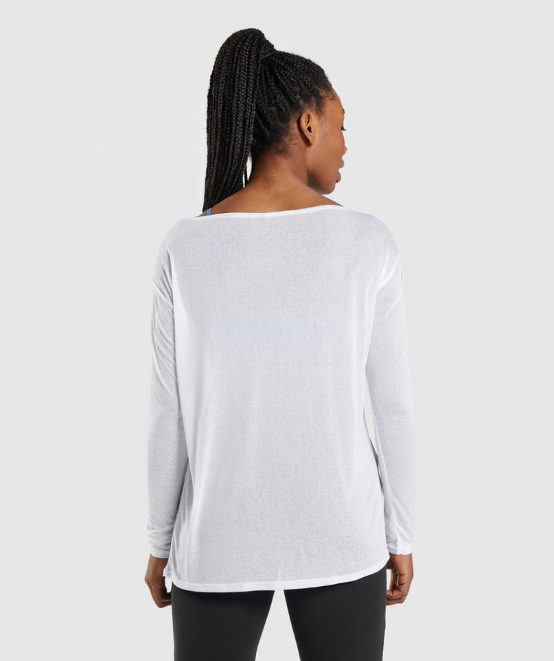 Women's Gymshark Training Oversized Long Sleeve Top T-Shirts White | CA 68D37A